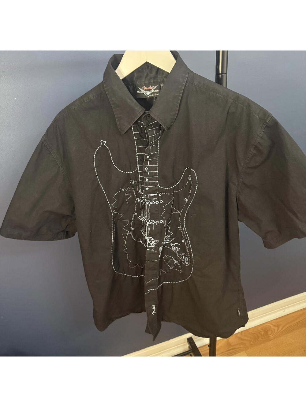 Fender Guitar, Short Sleeve Button Up Shirt, Black, Mens XL
